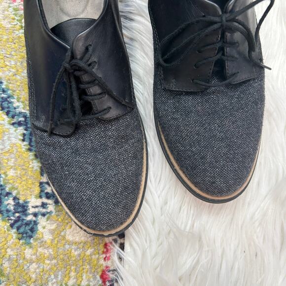 Clarks Black Gray Leather Tweed Preppy Sharon Rae Lace Up Wedge Shoes Oxford 9.5 - Picture 3 of 9